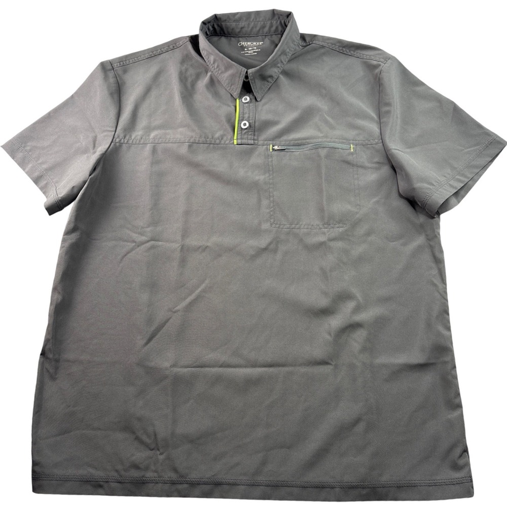 Cherokee Uniforms Mens XL Gray Performance Polo Scrub‎ Top Zipper Pocket CKI803